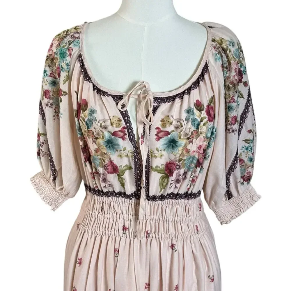 Anthropologie The Somerset Puff Sleeve Maxi Dress Cream Floral Cottage Small - Picture 10 of 13